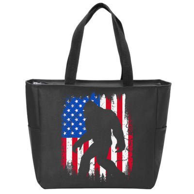 Retro Bigfoot Silhouette USA Flag Sasquatch Lovers July 4th Zip Tote Bag