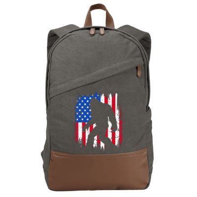 Retro Bigfoot Silhouette USA Flag Sasquatch Lovers July 4th Cotton Canvas Backpack