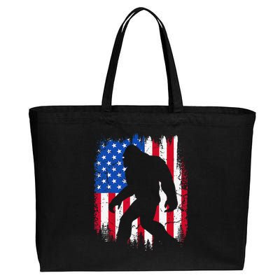 Retro Bigfoot Silhouette USA Flag Sasquatch Lovers July 4th Cotton Canvas Jumbo Tote