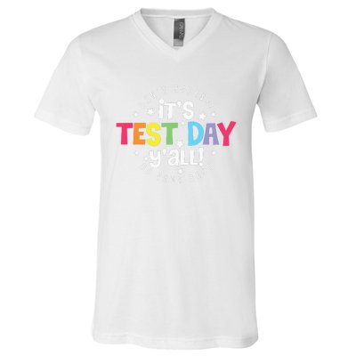 Retro Boho Style Its Test Day Yall Funny Teacher Testing Day V-Neck T-Shirt