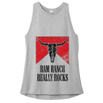 Retro Bull Skull Western Life Country Ram Ranch Really Rocks Ladies PosiCharge Tri-Blend Wicking Tank