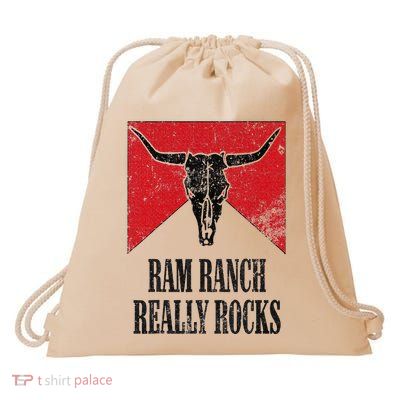 Retro Bull Skull Western Life Country Ram Ranch Really Rocks Drawstring Bag