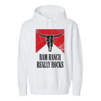 Retro Bull Skull Western Life Country Ram Ranch Really Rocks Garment-Dyed Fleece Hoodie