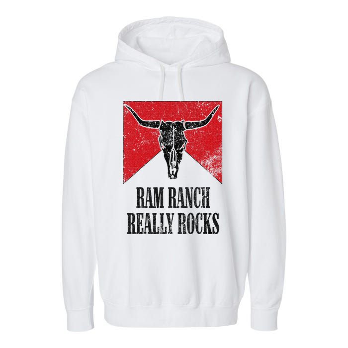 Retro Bull Skull Western Life Country Ram Ranch Really Rocks Garment-Dyed Fleece Hoodie