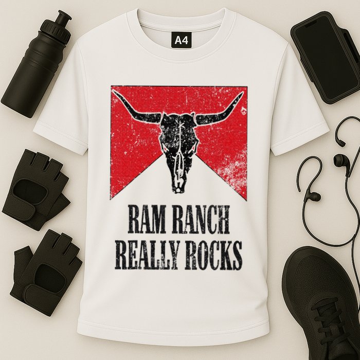 Retro Bull Skull Western Life Country Ram Ranch Really Rocks Cooling Performance Crew T-Shirt