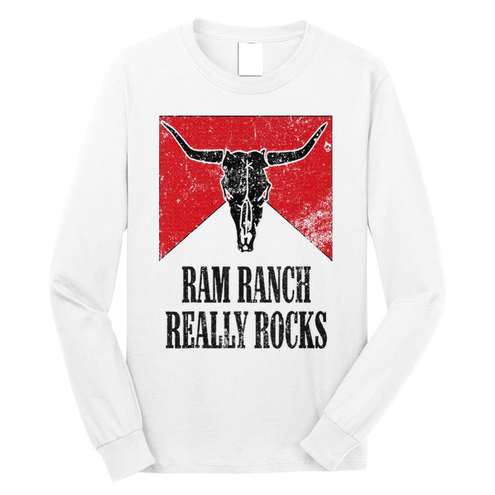Retro Bull Skull Western Life Country Ram Ranch Really Rocks Long Sleeve Shirt