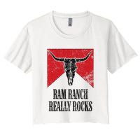 Retro Bull Skull Western Life Country Ram Ranch Really Rocks Women's Crop Top Tee