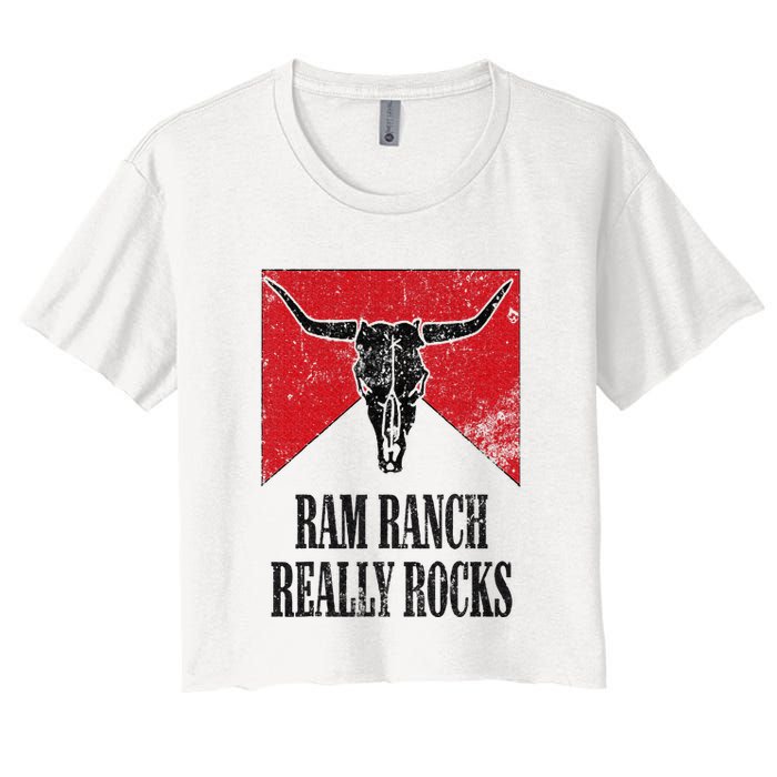 Retro Bull Skull Western Life Country Ram Ranch Really Rocks Women's Crop Top Tee