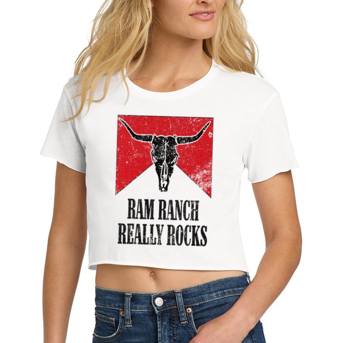 Retro Bull Skull Western Life Country Ram Ranch Really Rocks Women's Crop Top Tee