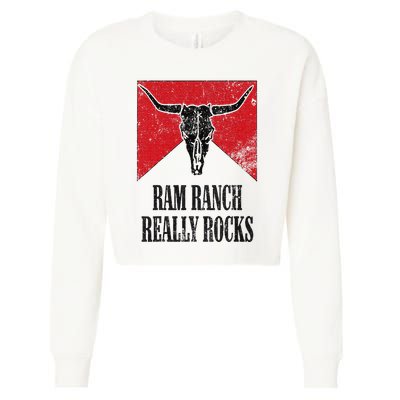 Retro Bull Skull Western Life Country Ram Ranch Really Rocks Cropped Pullover Crew