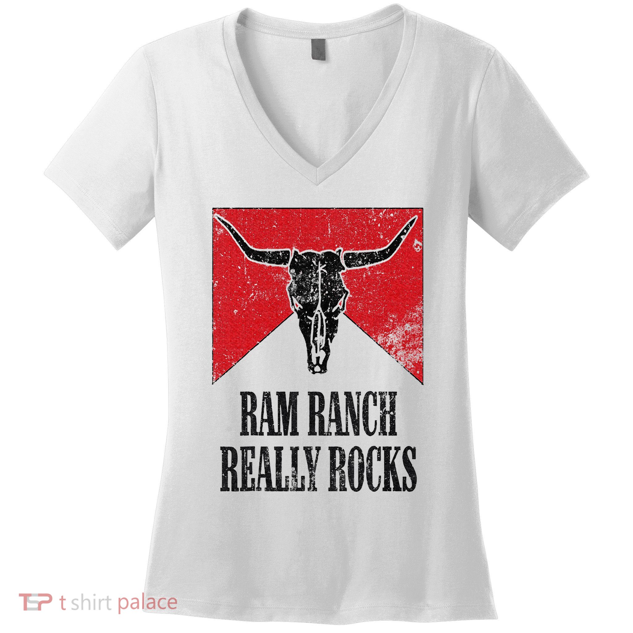 Retro Bull Skull Western Life Country Ram Ranch Really Rocks Women's V-Neck T-Shirt