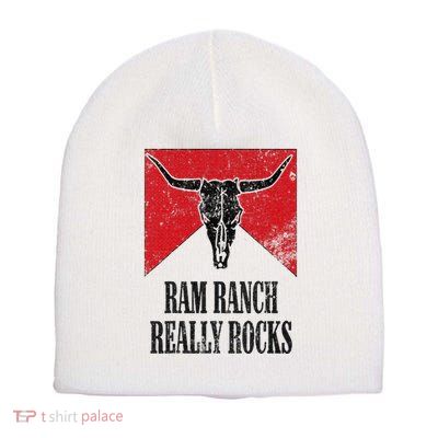 Retro Bull Skull Western Life Country Ram Ranch Really Rocks Short Acrylic Beanie