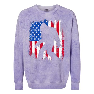 Retro Bigfoot Silhouette USA Flag Sasquatch Lovers July 4th Colorblast Crewneck Sweatshirt