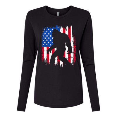 Retro Bigfoot Silhouette USA Flag Sasquatch Lovers July 4th Womens Cotton Relaxed Long Sleeve T-Shirt