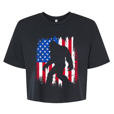 Retro Bigfoot Silhouette USA Flag Sasquatch Lovers July 4th Bella+Canvas Jersey Crop Tee