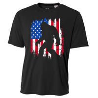 Retro Bigfoot Silhouette USA Flag Sasquatch Lovers July 4th Cooling Performance Crew T-Shirt