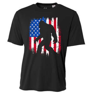 Retro Bigfoot Silhouette USA Flag Sasquatch Lovers July 4th Cooling Performance Crew T-Shirt