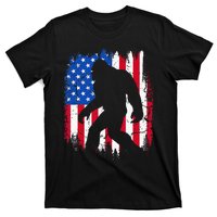 Retro Bigfoot Silhouette USA Flag Sasquatch Lovers July 4th T-Shirt