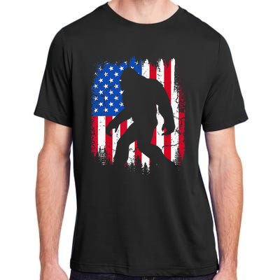 Retro Bigfoot Silhouette USA Flag Sasquatch Lovers July 4th Adult ChromaSoft Performance T-Shirt