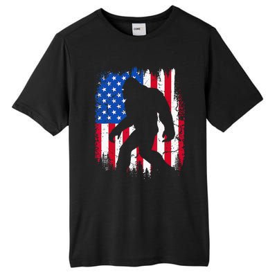 Retro Bigfoot Silhouette USA Flag Sasquatch Lovers July 4th Tall Fusion ChromaSoft Performance T-Shirt