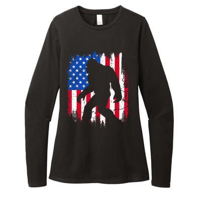 Retro Bigfoot Silhouette USA Flag Sasquatch Lovers July 4th Womens CVC Long Sleeve Shirt