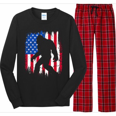 Retro Bigfoot Silhouette USA Flag Sasquatch Lovers July 4th Long Sleeve Pajama Set