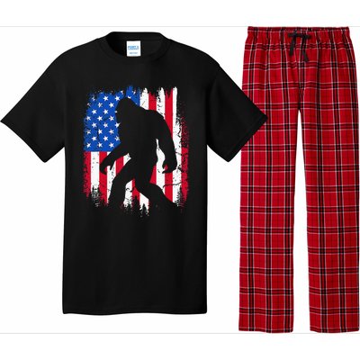 Retro Bigfoot Silhouette USA Flag Sasquatch Lovers July 4th Pajama Set