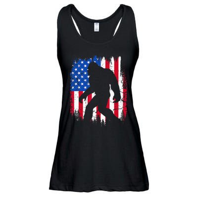 Retro Bigfoot Silhouette USA Flag Sasquatch Lovers July 4th Ladies Essential Flowy Tank