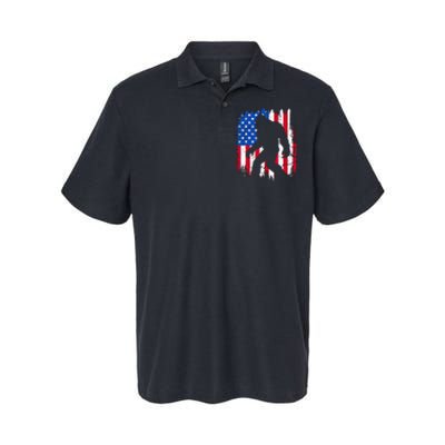 Retro Bigfoot Silhouette USA Flag Sasquatch Lovers July 4th Softstyle Adult Sport Polo