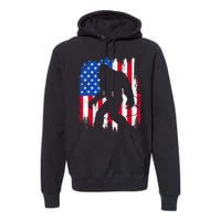 Retro Bigfoot Silhouette USA Flag Sasquatch Lovers July 4th Premium Hoodie