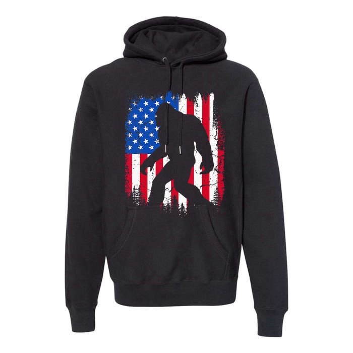 Retro Bigfoot Silhouette USA Flag Sasquatch Lovers July 4th Premium Hoodie