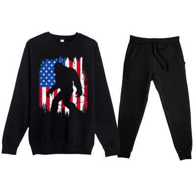 Retro Bigfoot Silhouette USA Flag Sasquatch Lovers July 4th Premium Crewneck Sweatsuit Set