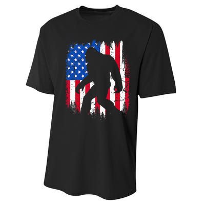 Retro Bigfoot Silhouette USA Flag Sasquatch Lovers July 4th Performance Sprint T-Shirt