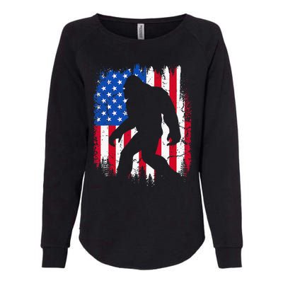 Retro Bigfoot Silhouette USA Flag Sasquatch Lovers July 4th Womens California Wash Sweatshirt