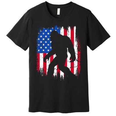 Retro Bigfoot Silhouette USA Flag Sasquatch Lovers July 4th Premium T-Shirt