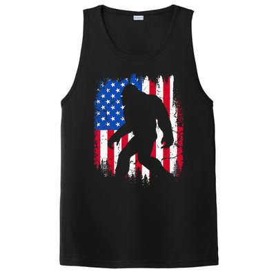 Retro Bigfoot Silhouette USA Flag Sasquatch Lovers July 4th PosiCharge Competitor Tank