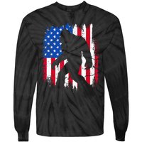 Retro Bigfoot Silhouette USA Flag Sasquatch Lovers July 4th Tie-Dye Long Sleeve Shirt