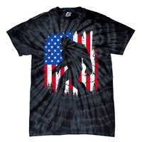 Retro Bigfoot Silhouette USA Flag Sasquatch Lovers July 4th Tie-Dye T-Shirt