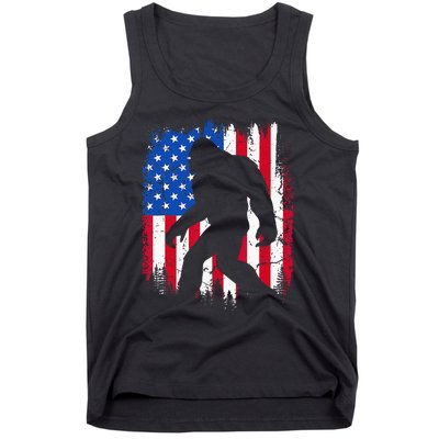 Retro Bigfoot Silhouette USA Flag Sasquatch Lovers July 4th Tank Top