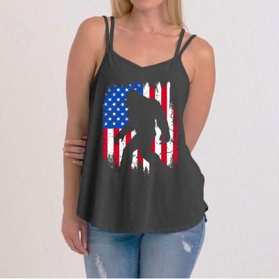 Retro Bigfoot Silhouette USA Flag Sasquatch Lovers July 4th Women's Strappy Tank