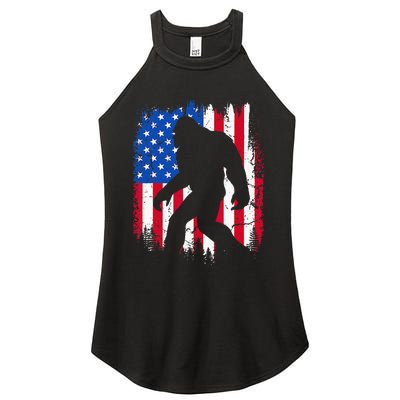 Retro Bigfoot Silhouette USA Flag Sasquatch Lovers July 4th Women's Perfect Tri Rocker Tank