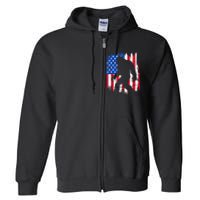 Retro Bigfoot Silhouette USA Flag Sasquatch Lovers July 4th Full Zip Hoodie