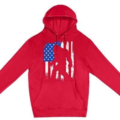 Retro Bigfoot Silhouette USA Flag Sasquatch Lovers July 4th Premium Pullover Hoodie