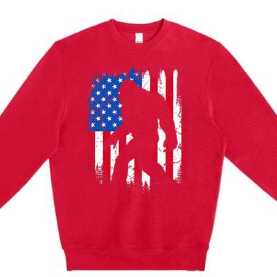 Retro Bigfoot Silhouette USA Flag Sasquatch Lovers July 4th Premium Crewneck Sweatshirt