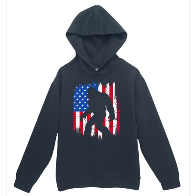 Retro Bigfoot Silhouette USA Flag Sasquatch Lovers July 4th Urban Pullover Hoodie