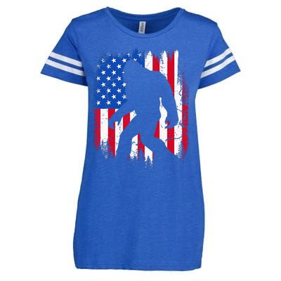 Retro Bigfoot Silhouette USA Flag Sasquatch Lovers July 4th Enza Ladies Jersey Football T-Shirt