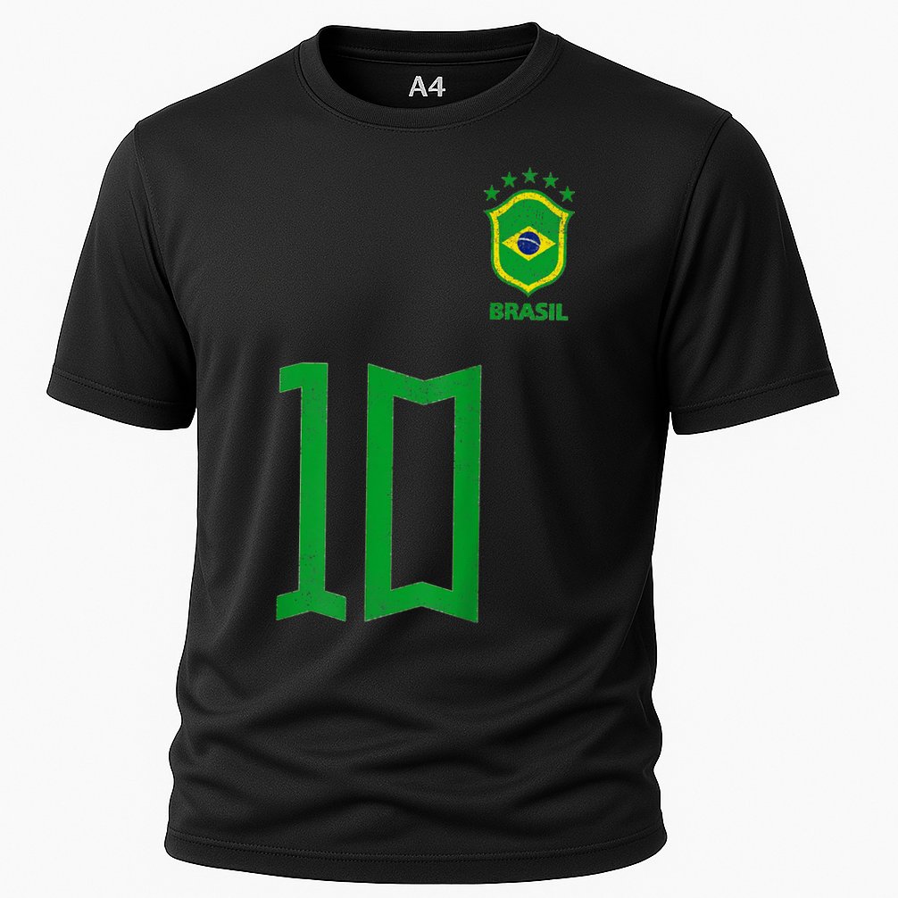 Retro Brazil Soccer Number 10 Brazilian Futebol Brasil Team Cooling Performance Crew T-Shirt