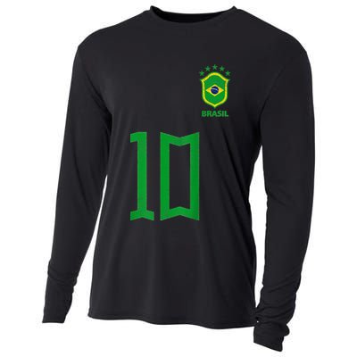 Retro Brazil Soccer Number 10 Brazilian Futebol Brasil Team Cooling Performance Long Sleeve Crew