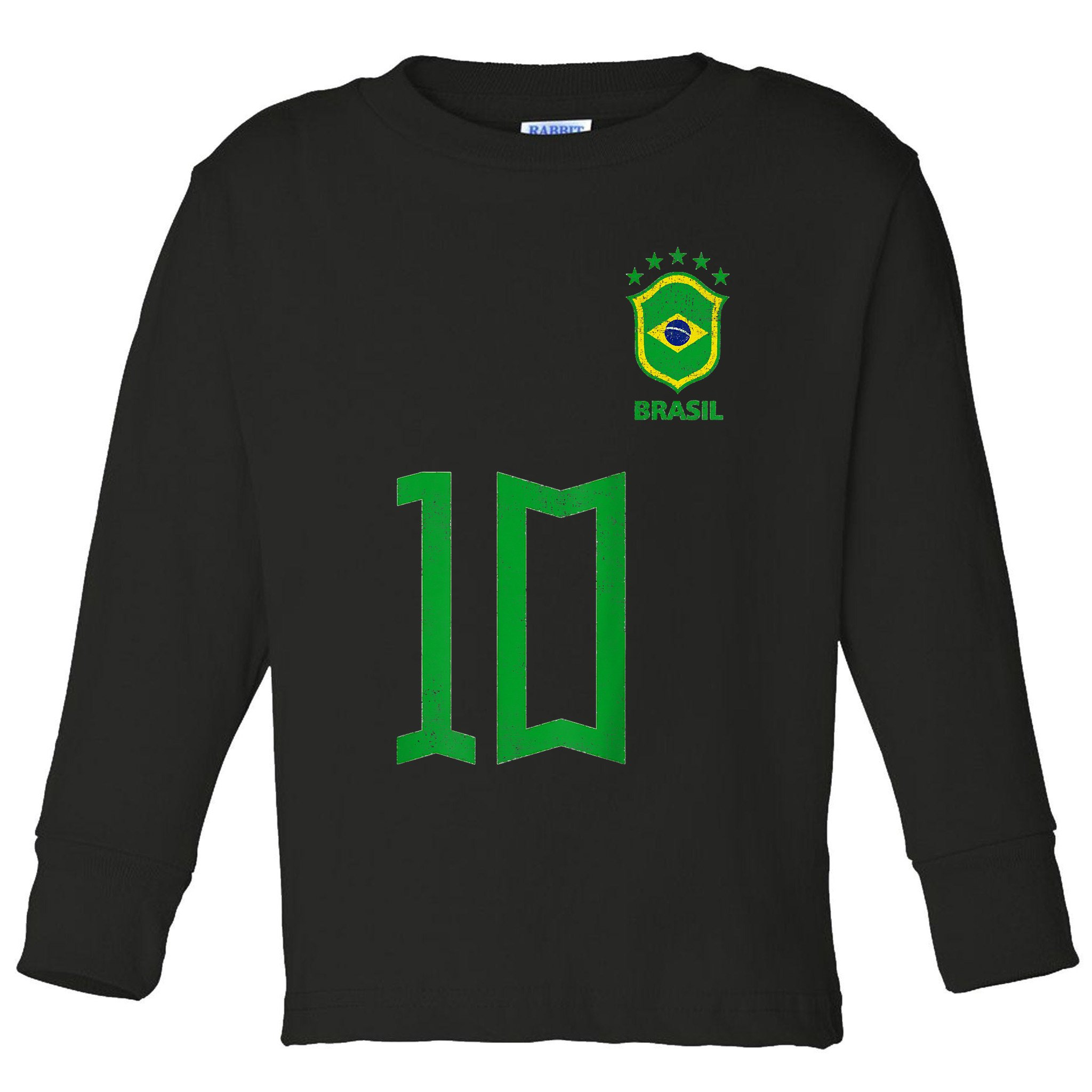 Retro Brazil Soccer Number 10 Brazilian Futebol Brasil Team Toddler Long Sleeve Shirt