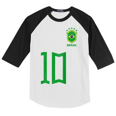 Retro Brazil Soccer Number 10 Brazilian Futebol Brasil Team Kids Colorblock Raglan Jersey